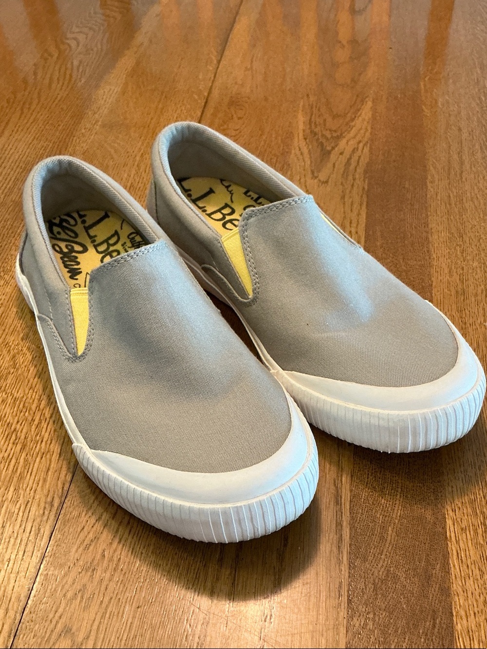 Woman’s L.L. Bean grey and yellow slip on sneakers. Size 8.5. Like new!